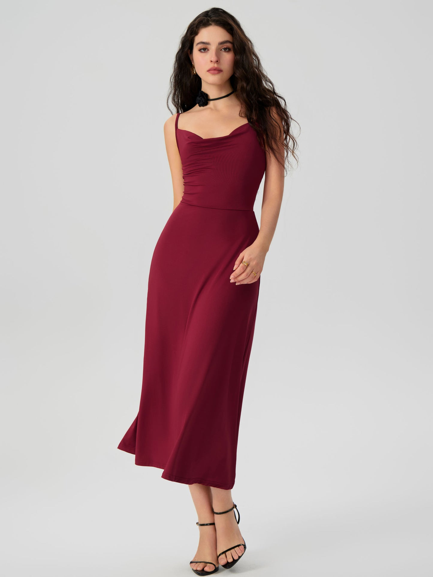 SO CINCHED™ COWL NECK MAXI DRESS WITH BUILT-IN BRA