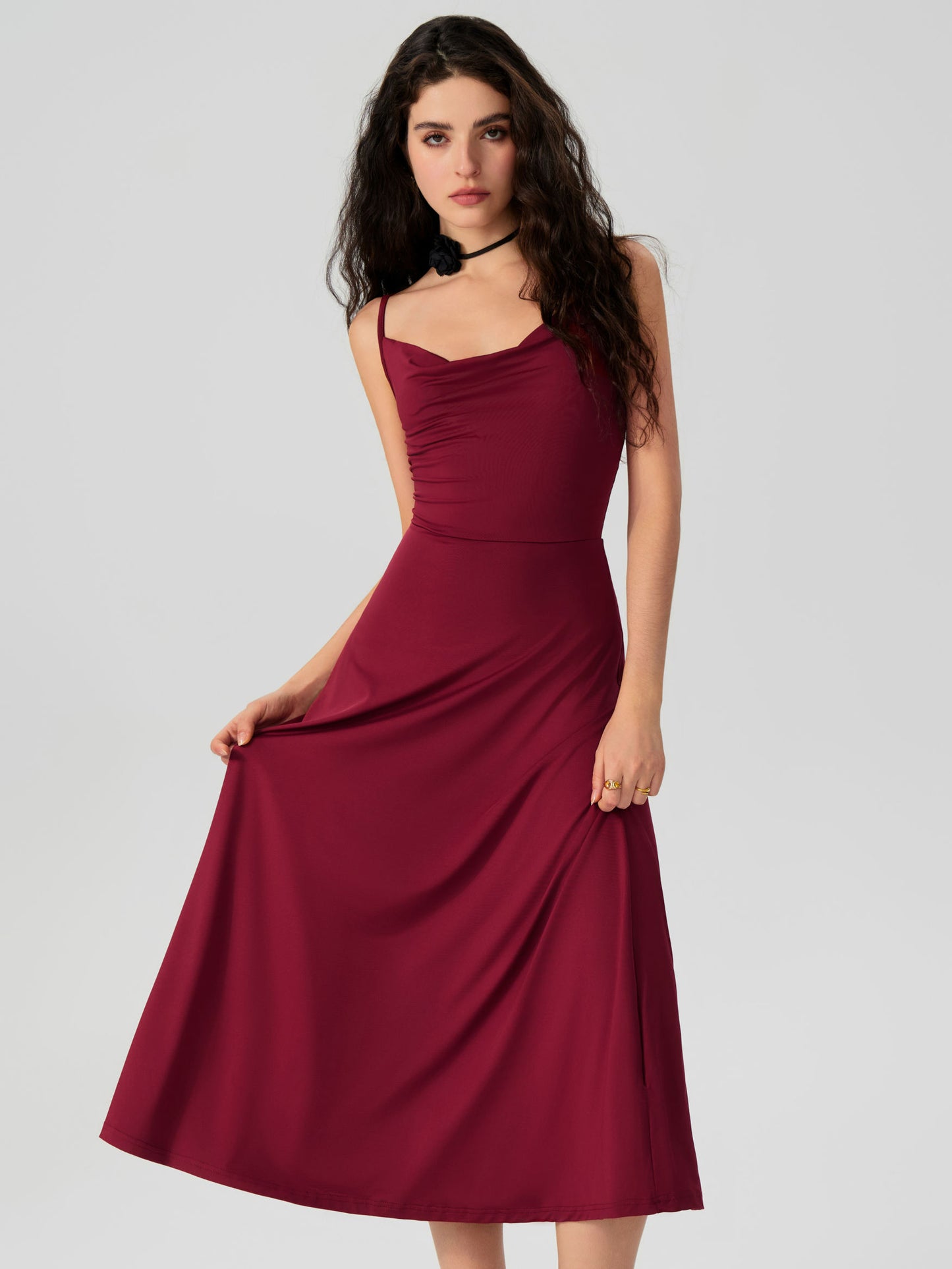 SO CINCHED™ COWL NECK MAXI DRESS WITH BUILT-IN BRA