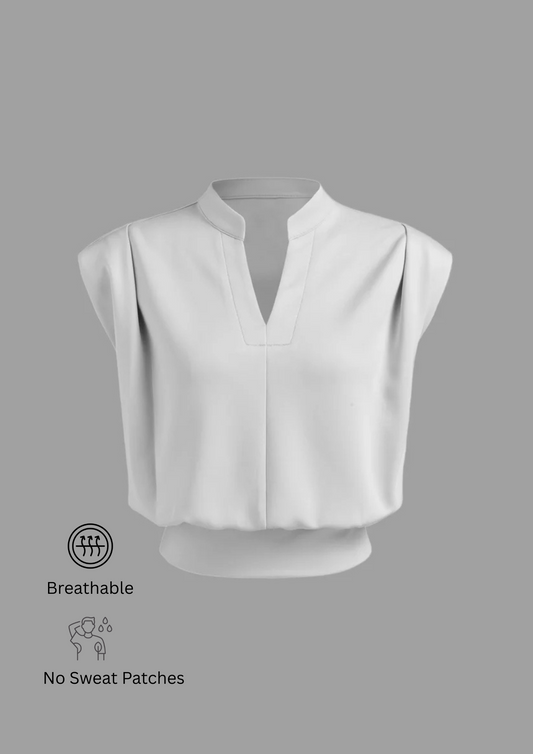 SOFTLYZERO™ NO SWEAT V-NECK PLEATED TUCK TOP